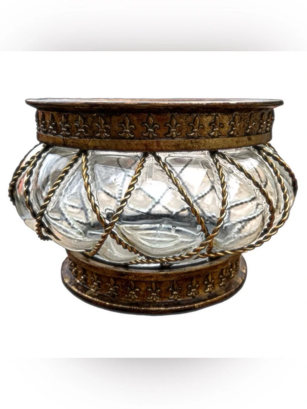 Vintage Large Blown Caged Art Glass Bowl 9